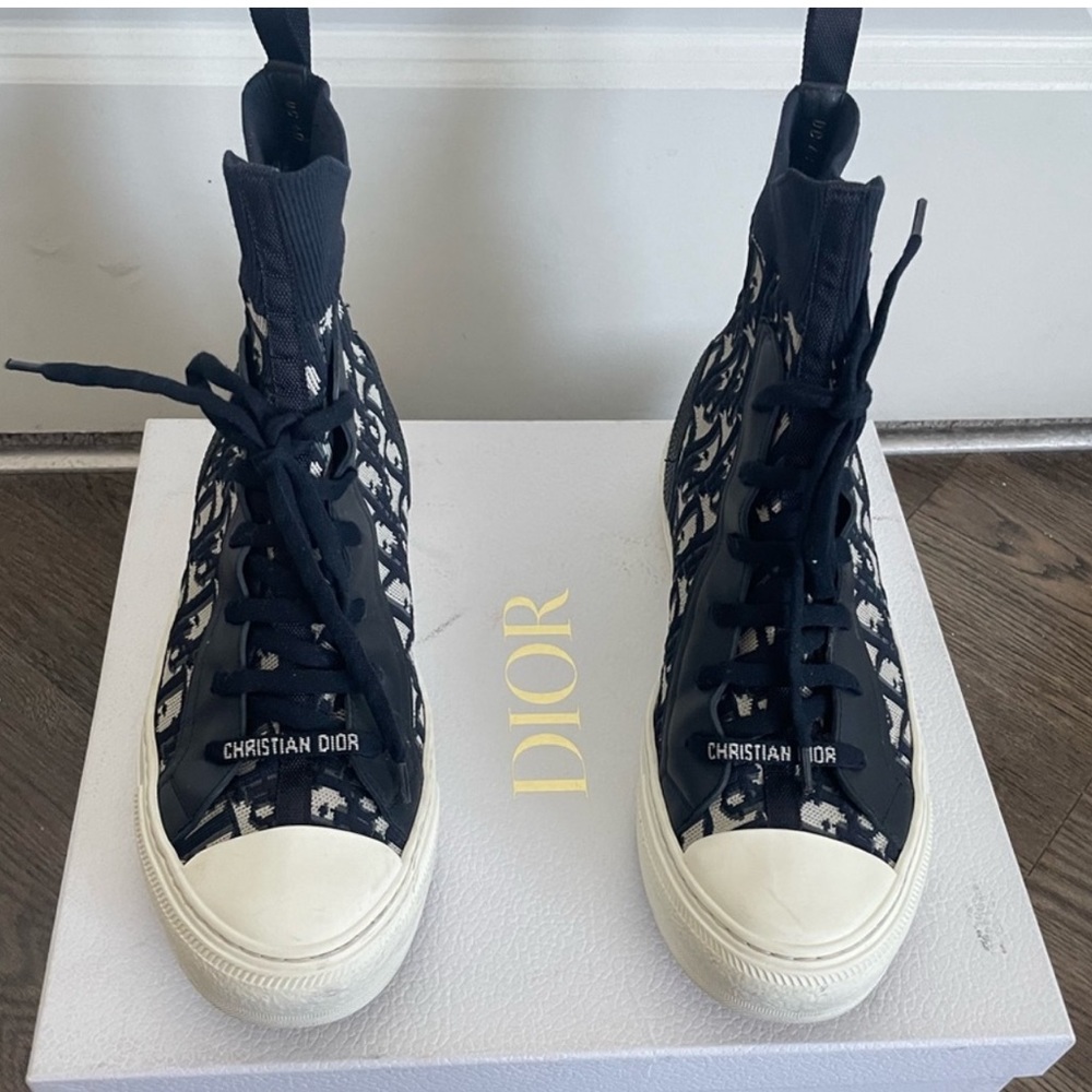 Authentic Dior Oblique High-Top Sneakers Size 40 US 9 Deep Blue - Picture 2 of 11